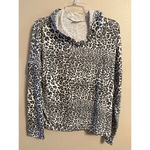 Free Kisses Womens Leopard Print Cowl Neck Long Sleeve Top Shirt Size L